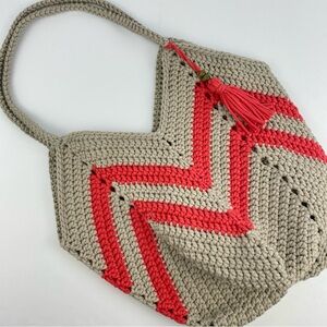 Crochet Tote Shoulder Bag, Handmade Chevron Striped Casual Market Tulip Bag